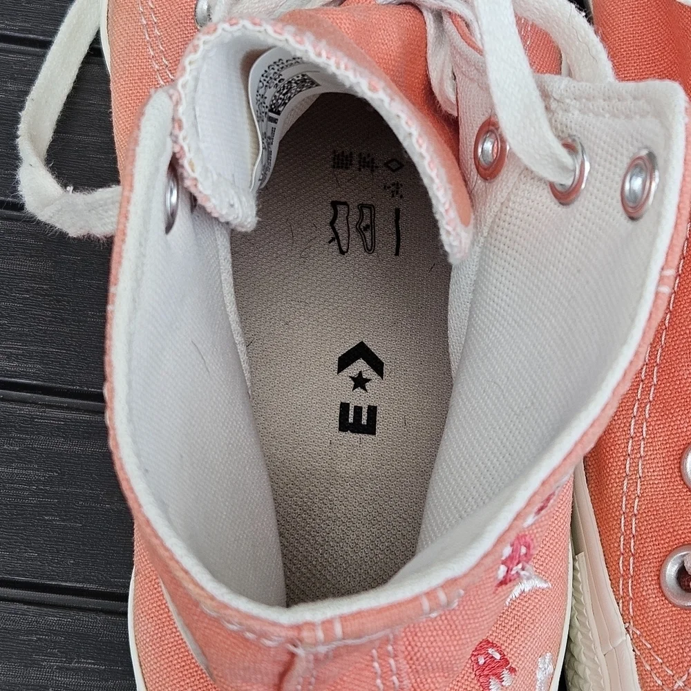 Converse Hi Top Shoes Heart & Floral Embroidery Bright Madder Pink A02203C 9.5 - Picture 14 of 15